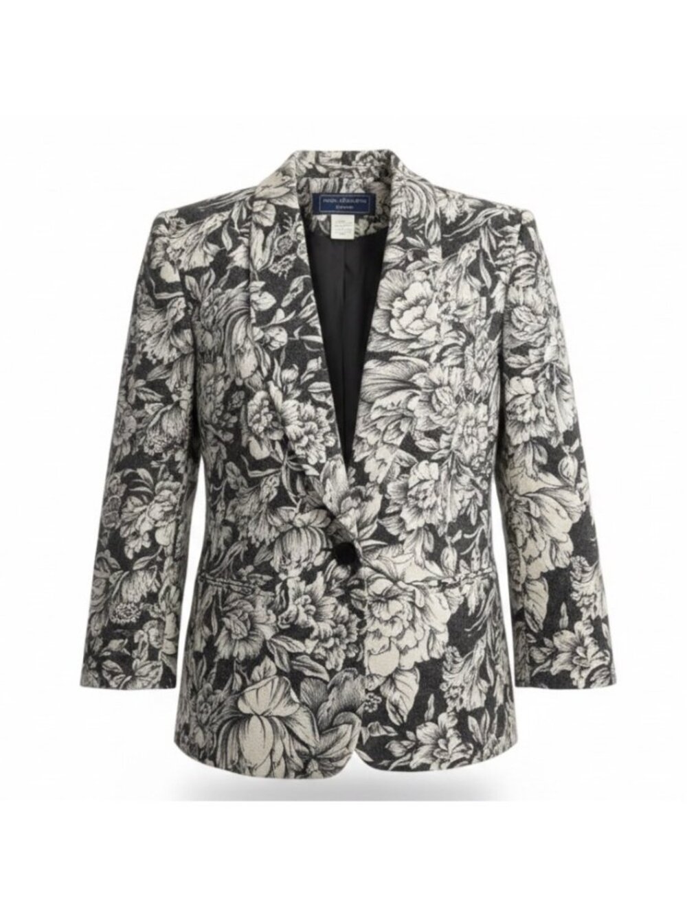 Norton McNaughton Womens Black/White Wool Blend Floral Print Blazer Jacket Sz 4